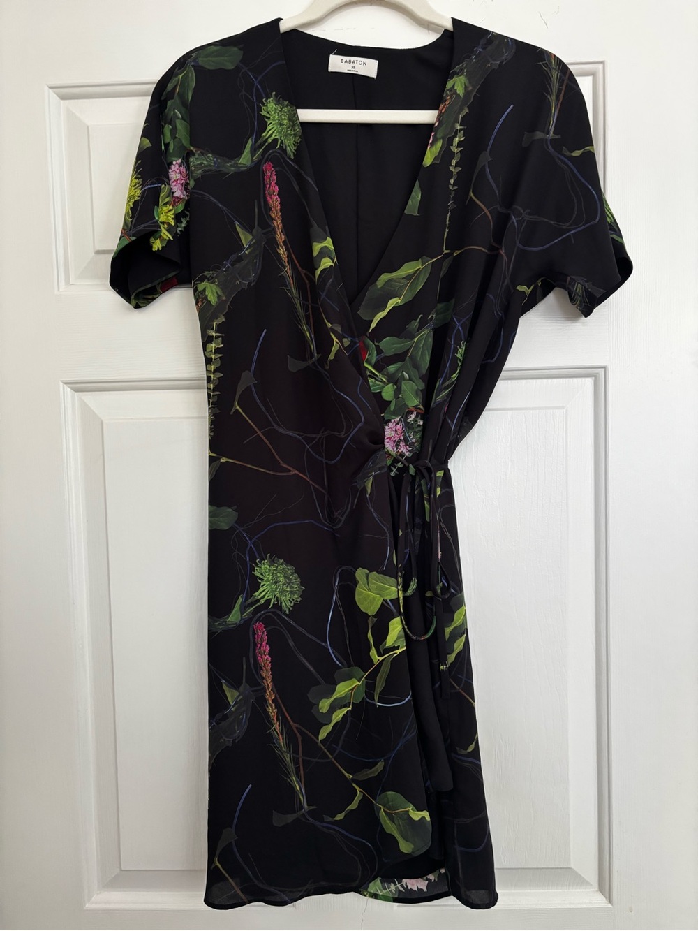Aritzia Babaton Wallace Black Floral Wrap Dress